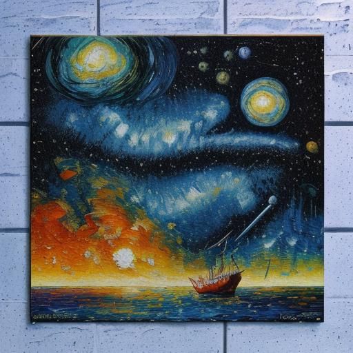 Cosmic Ships in Neo-Impressionist Oil Painting Style