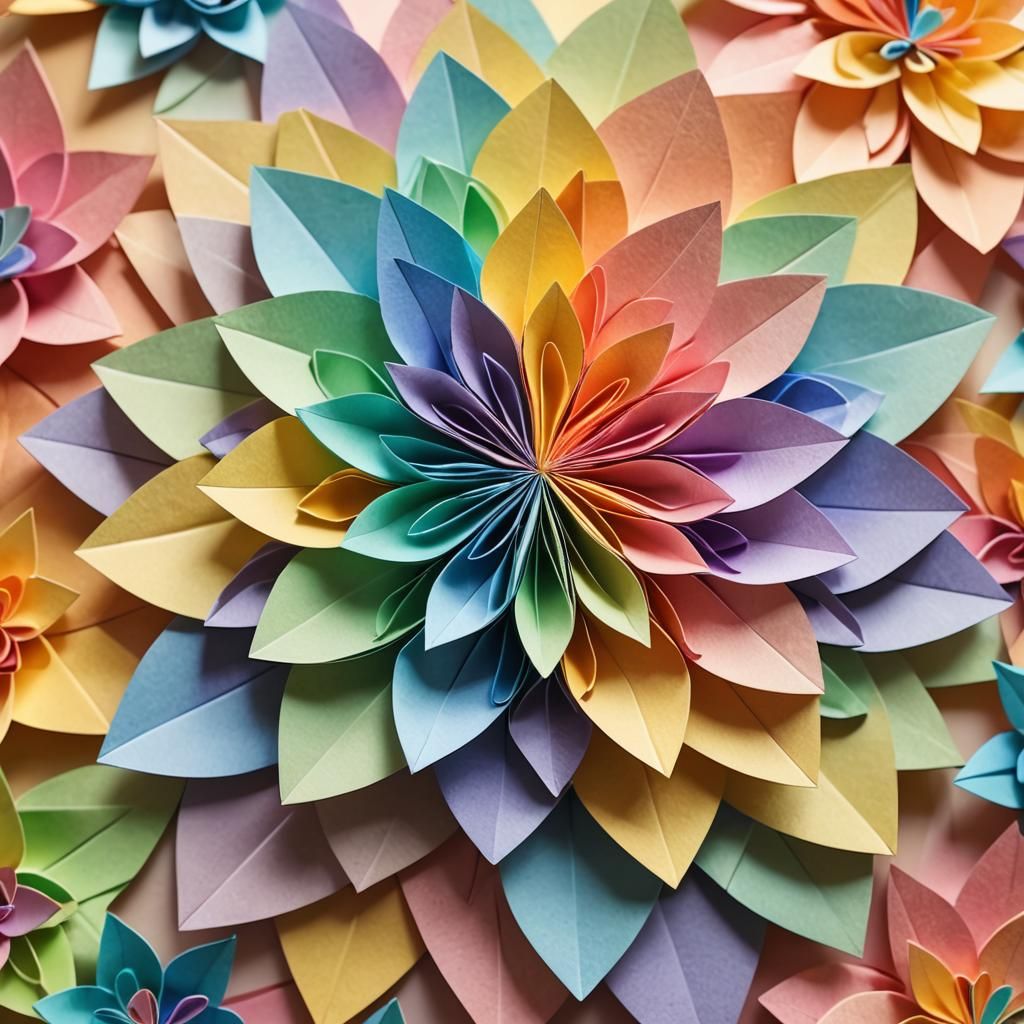 Intricate Origami Rainbow Flower in Pastel Colors