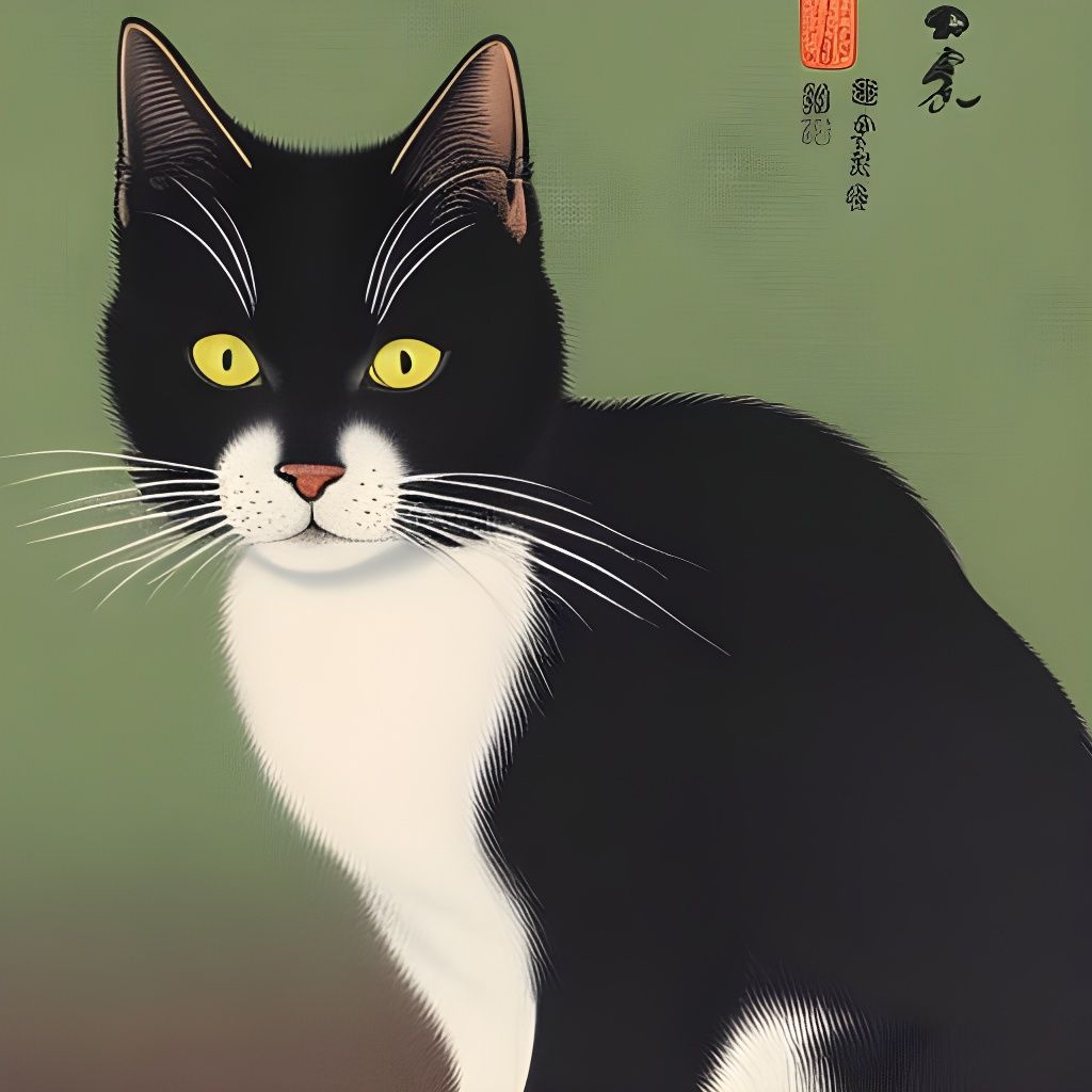 Cat Portrait in Ukiyo-e Style