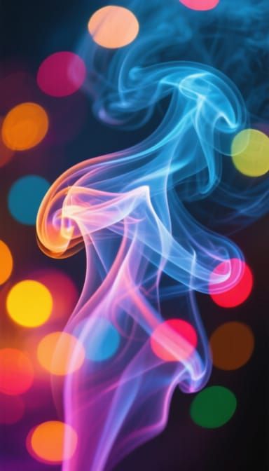 Vibrant Bokeh Lights and Swirling Smoke Abstract
