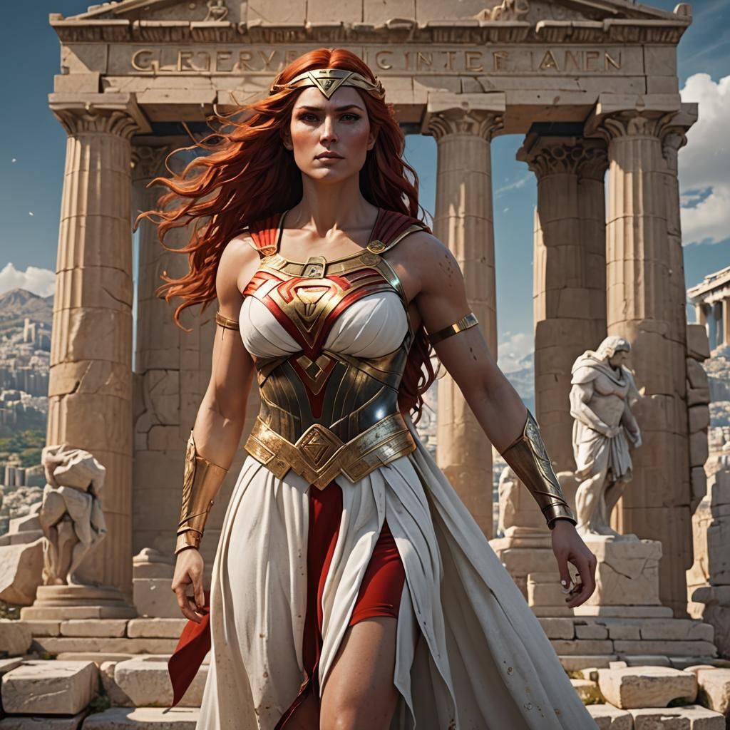 Greek Goddess with Red Hair and Supergirl Logo