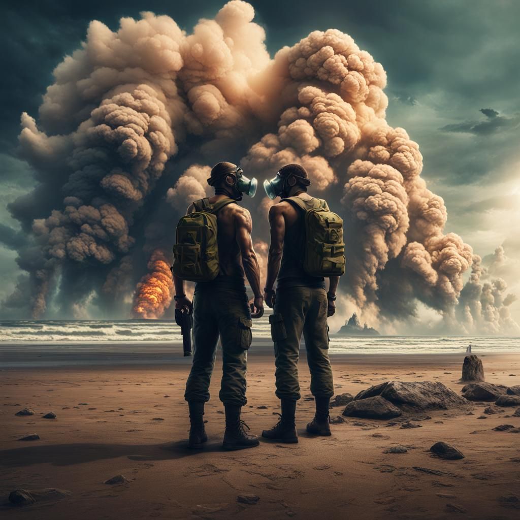 Gas Mask Figures Watch Nuclear Cloud: Matte Painting