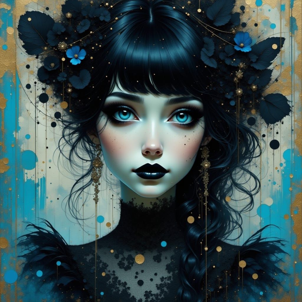 Gothic Woman in Velvet Dress, Tim Burton Style