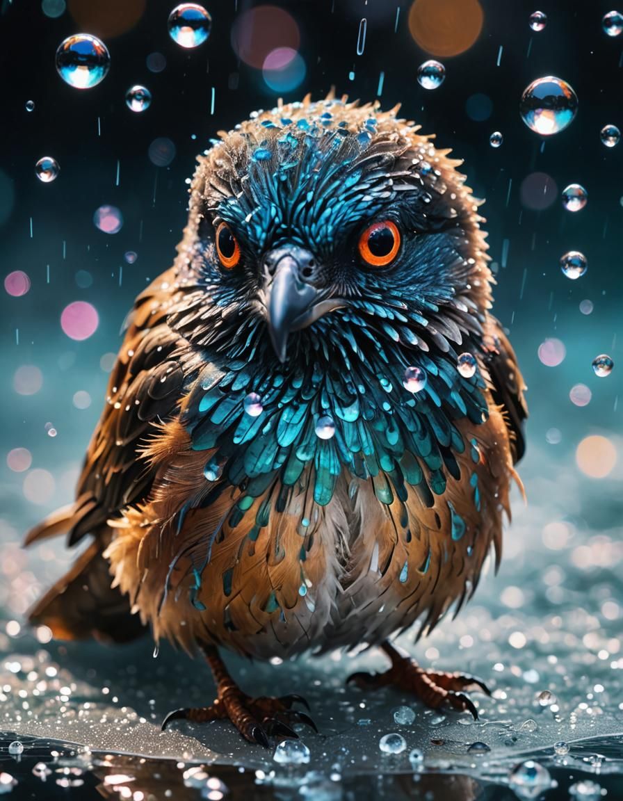 Neon-Eyed Bird Portrait in Impressionistic Style