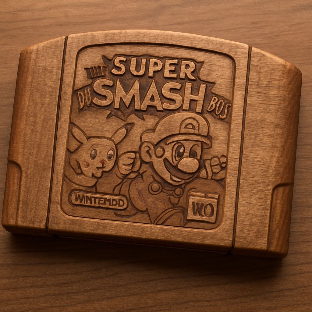 Wooden Super Smash Brothers N64 Cartridge Sculpture