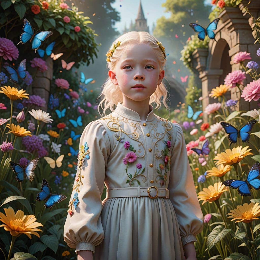 Whimsical Garden of Dreams with a Young Girl