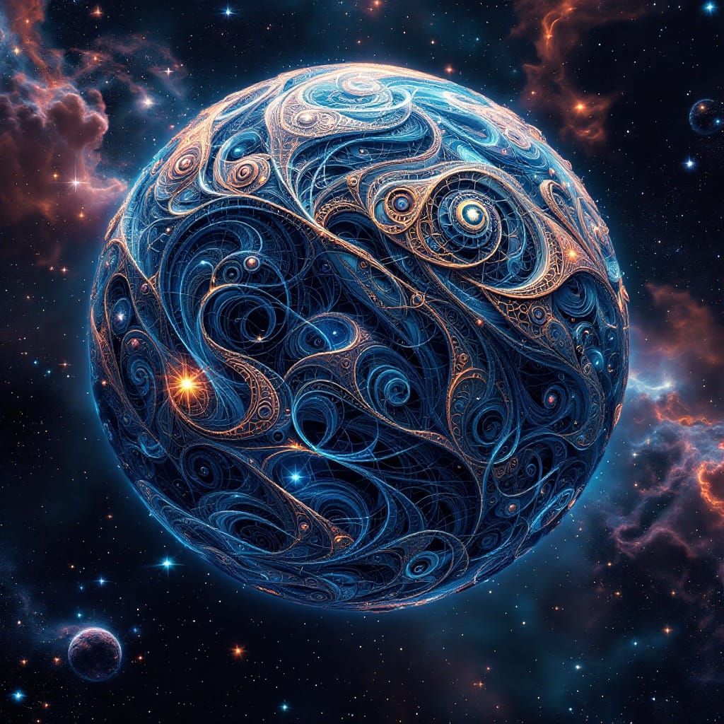 Celestial Zentangle Planet in Deep Space