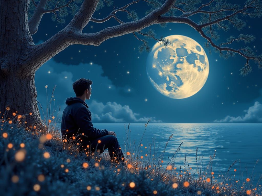 Moonlit Night Quillpunk Decoupage Picotee Blue Apricot Khaki Gradient