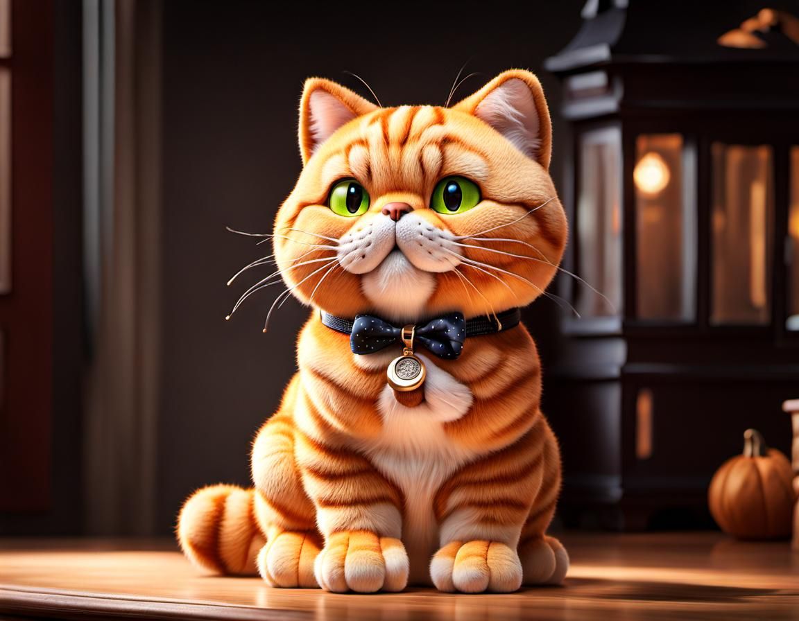 Hyperrealistic Garfield Plush Toy in Elaborate Home