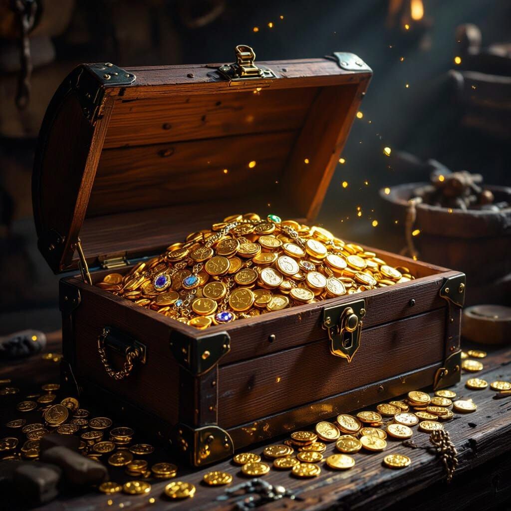 Antique Pirate Chest Overflowing with Gold