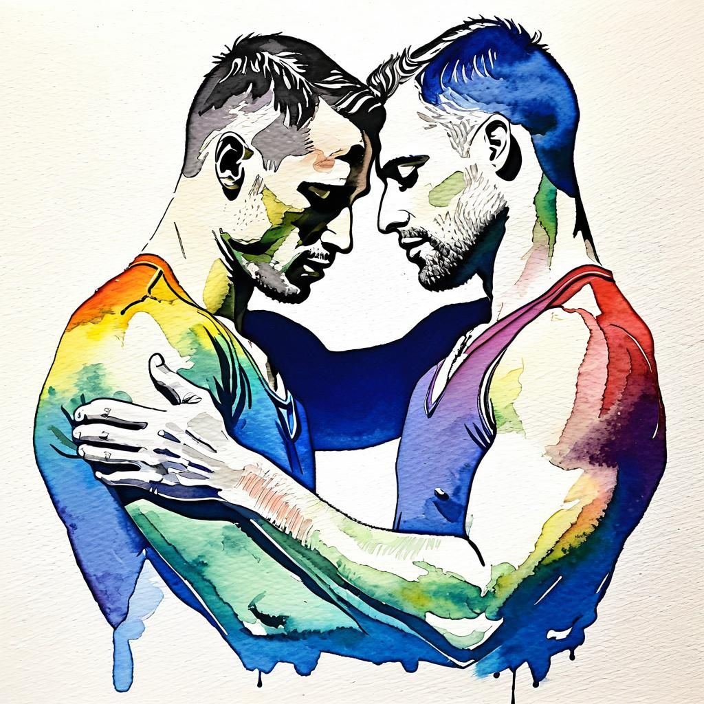 Watercolor Painting of Two Male Lovers