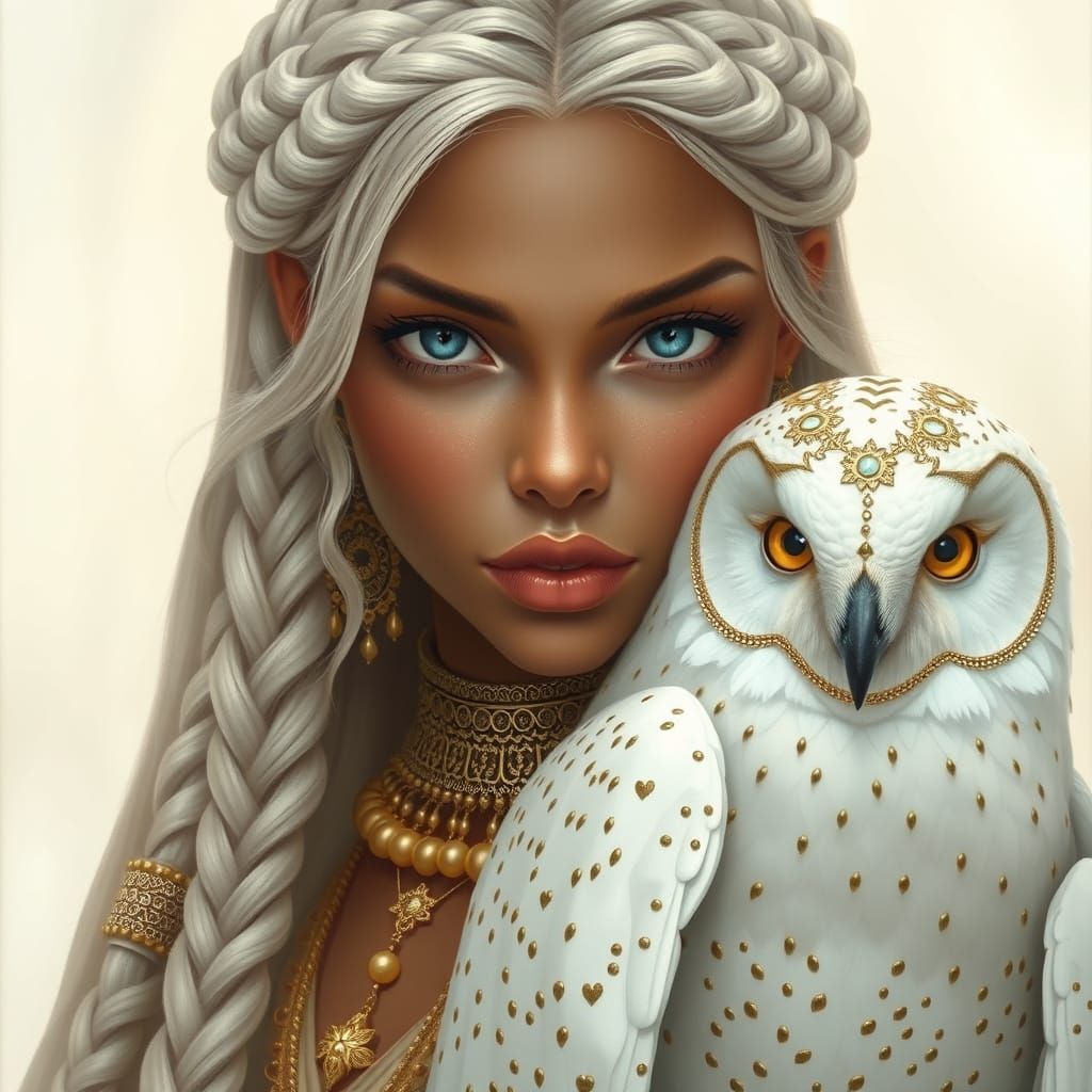 Woman and Owl in Ethereal Hyperrealistic Style