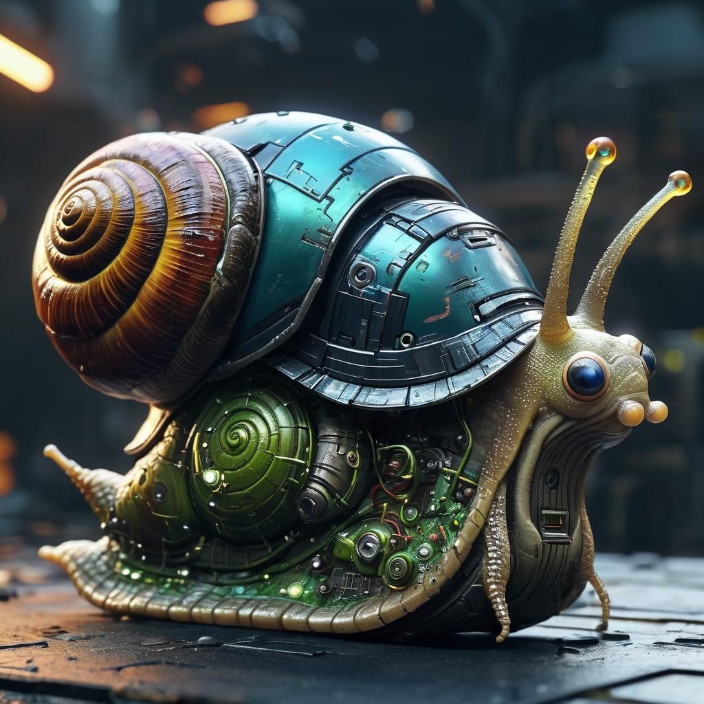 Cyberpunk Snail with Space Factory