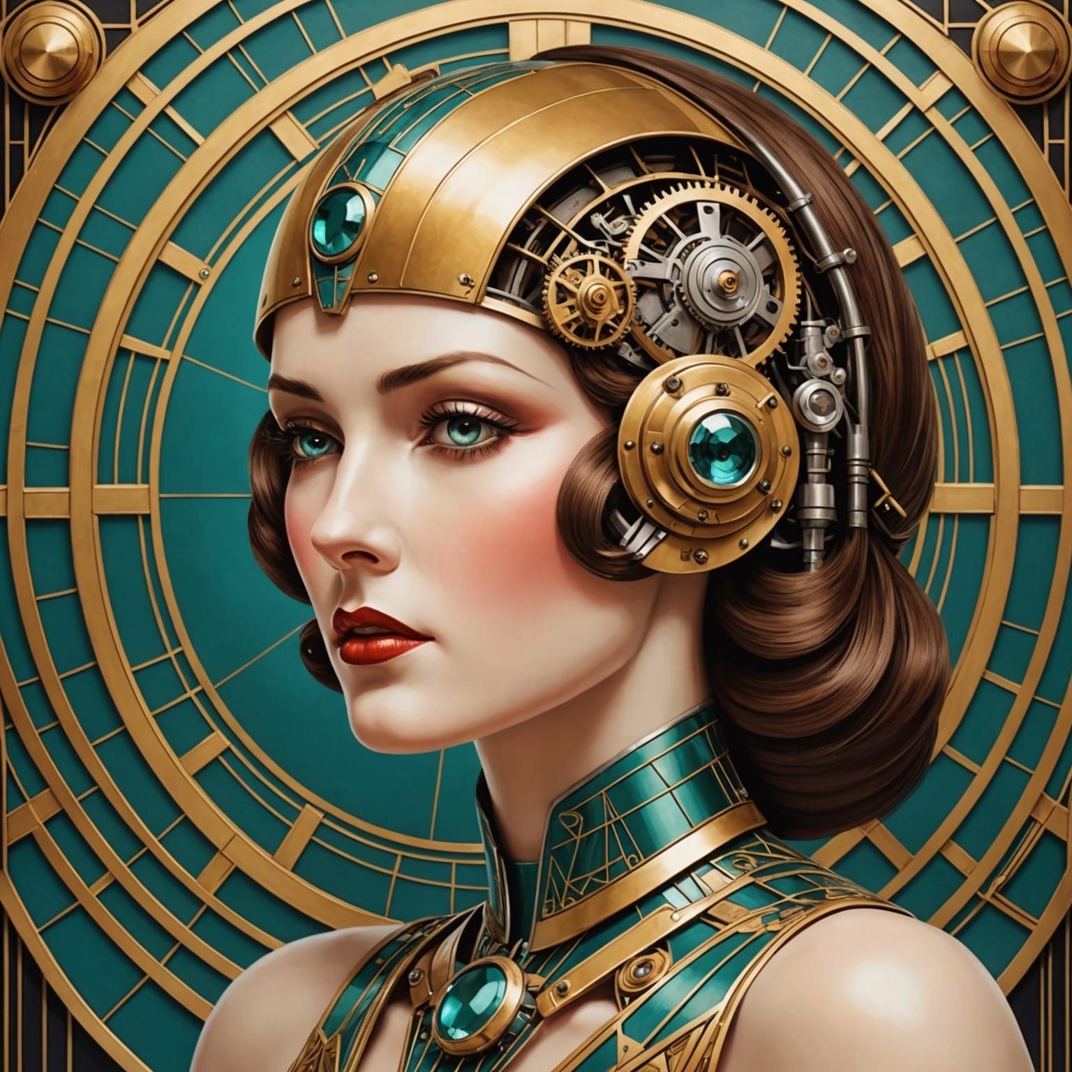 Art Deco Mechanical Woman Illustration