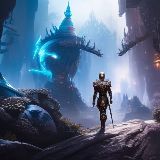 Fantasy Armored Humanoid in Epic Spacescape