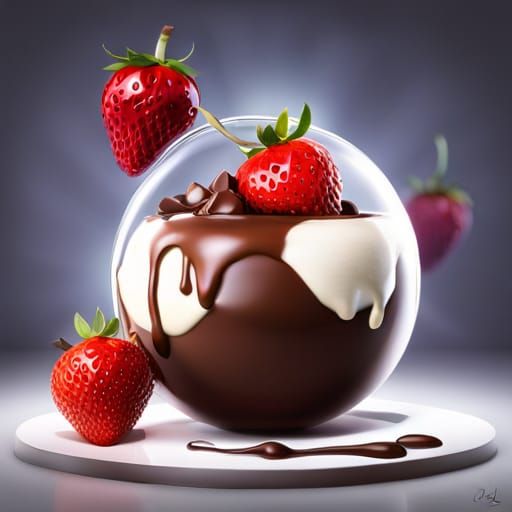 Exploding Chocolate Orb with Strawberry Ice Cream