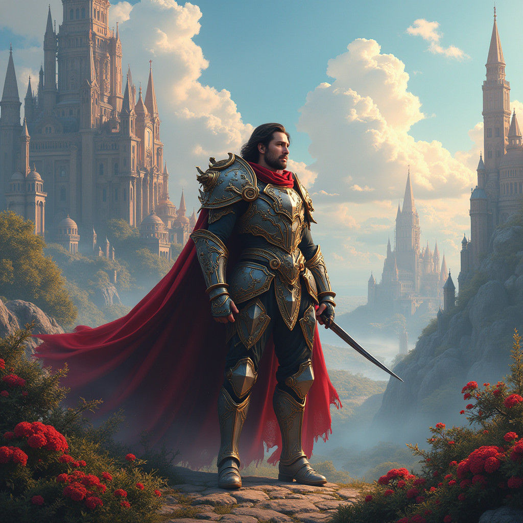Heroic Portrait in Fantasy Landscape, Matte Painting Style