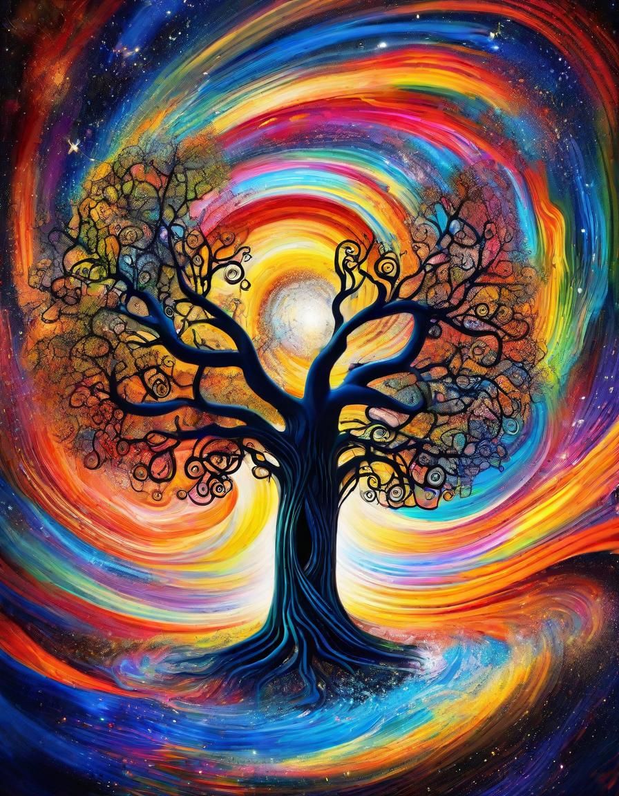 Whimsical Tree in a Colored Vortex