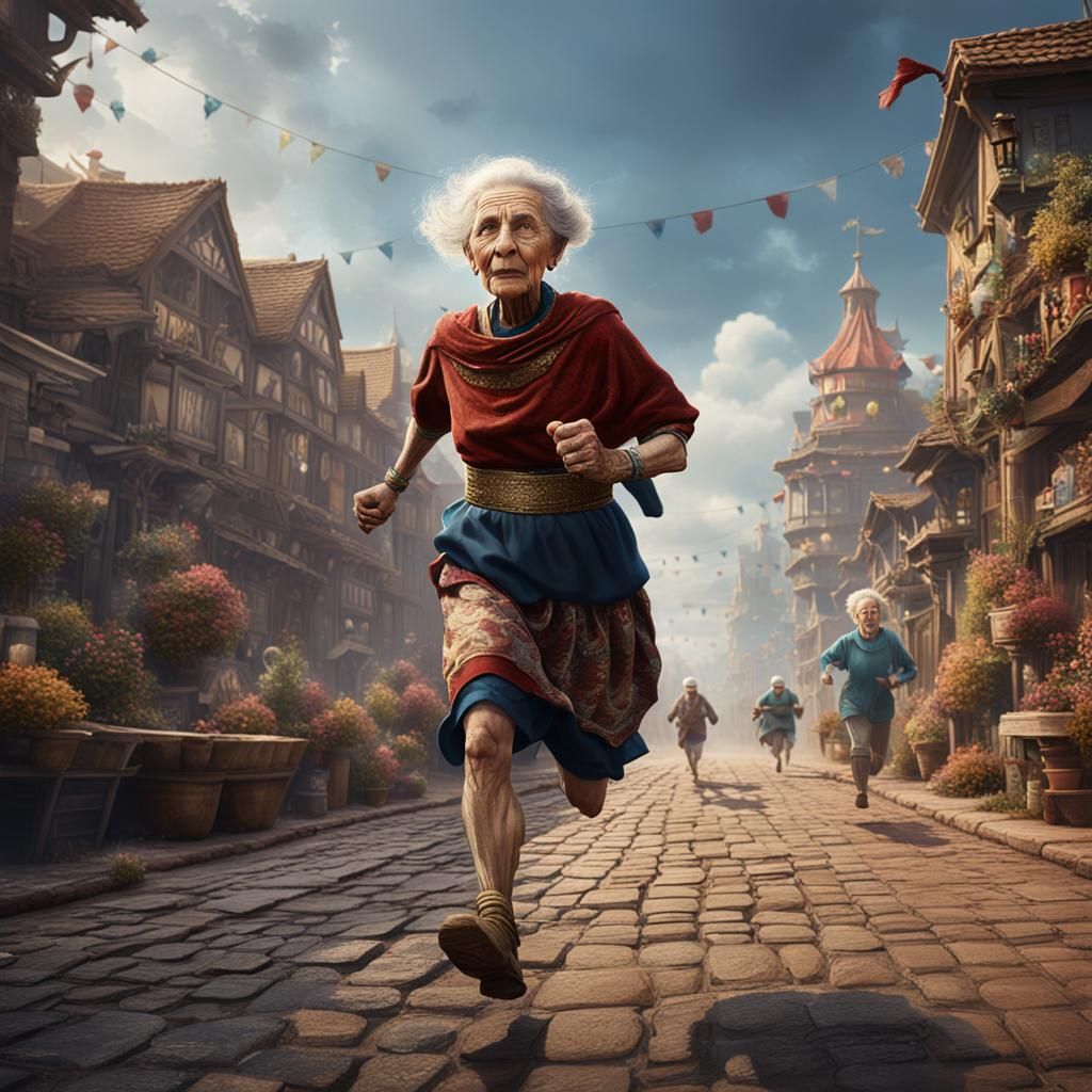 100-Year-Old Marathon Runner: Detailed Fantasy Concept Art