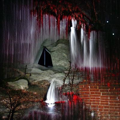 Mysterious Cave Behind Waterfall at Night