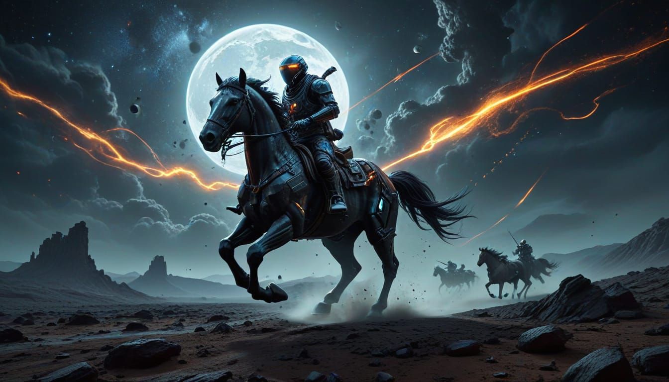 Space Cowboy Chases Cybernetic Mustangs Across a Desolate Mo...