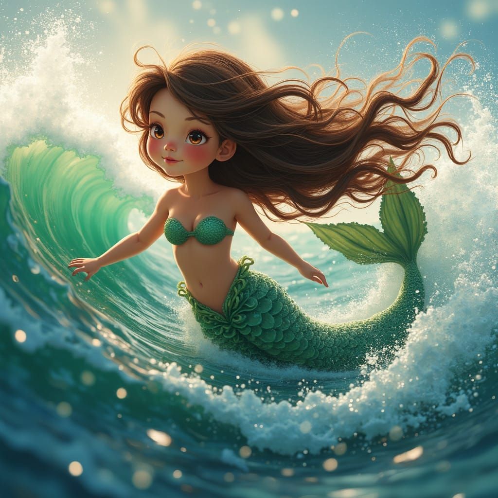 Majestic Mermaid Riding Wave of Free Spirit in Vibrant Ocean...
