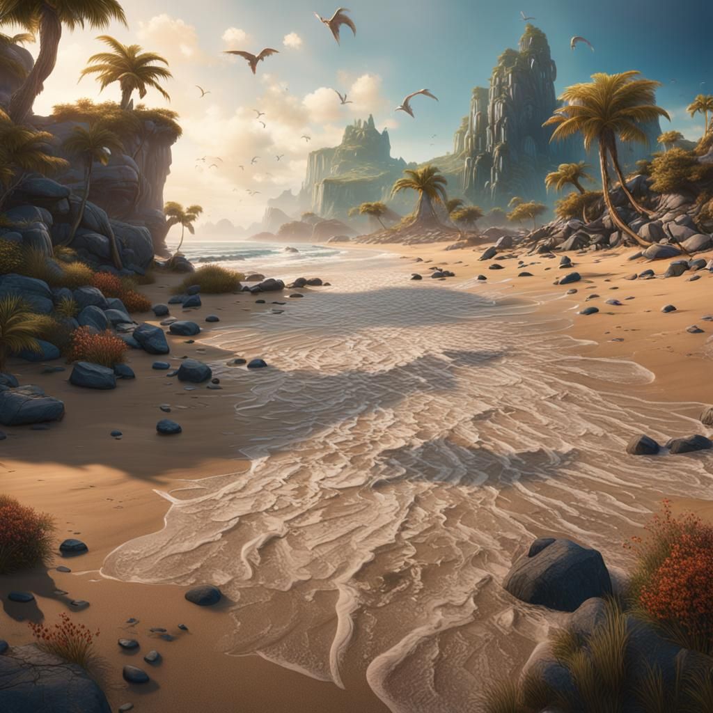 Realistic Beach Scene in Detailed Matte Painting