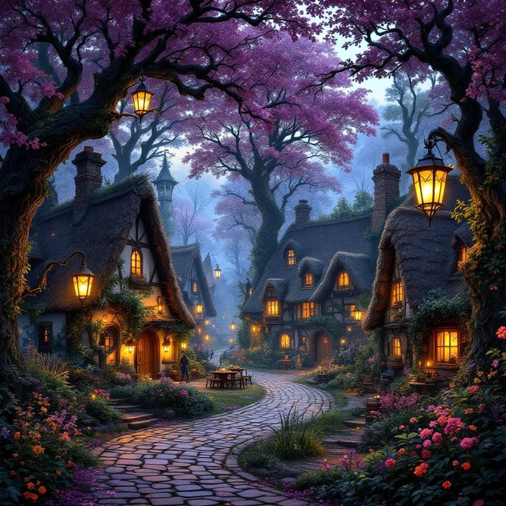 Enchanted Celtic Village Celebration in Dark Fantasy Style