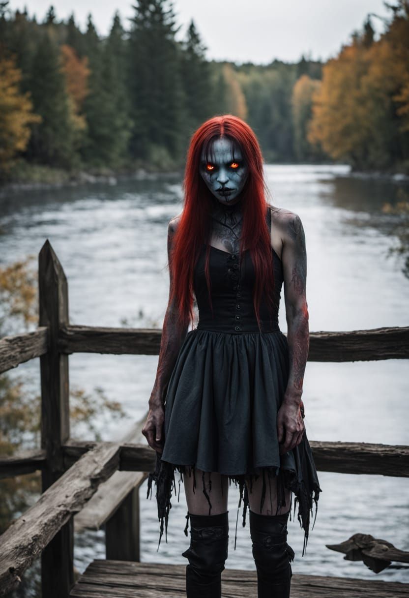 Demon Girl in Gothic Setting with Body Horror Elements