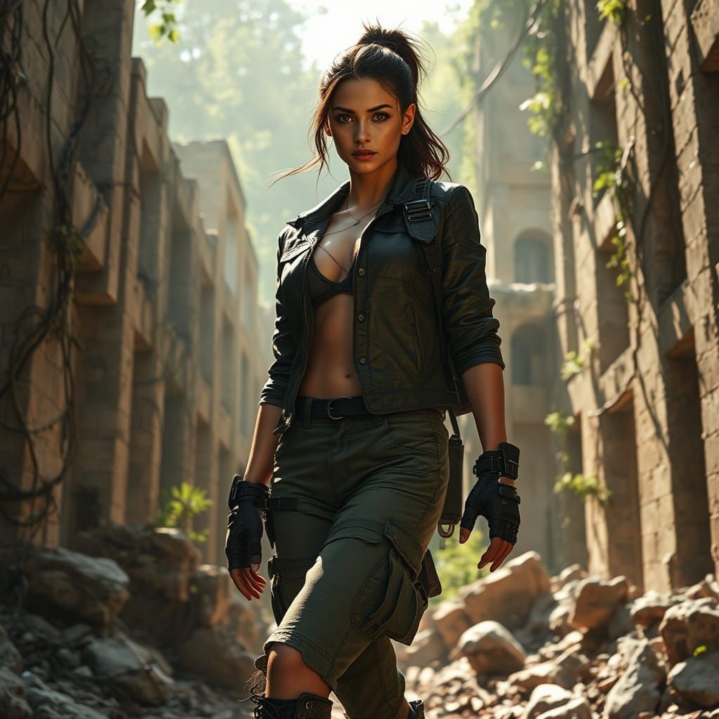 Athletic Woman in Ruined City: Fantasy Concept Art