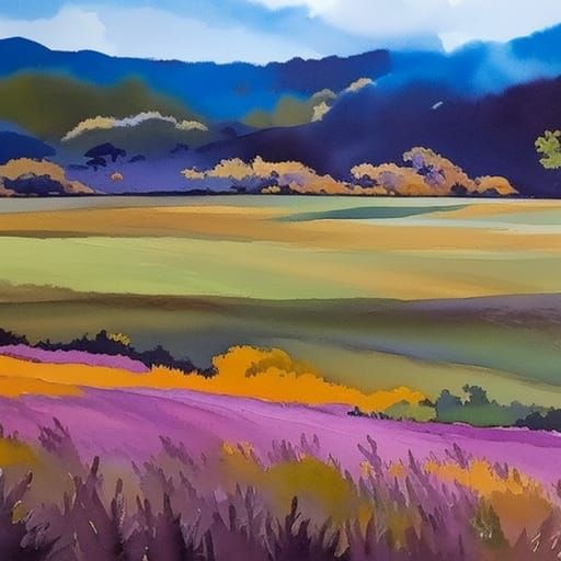 Field in Gouache Style Impressionist Masterpiece