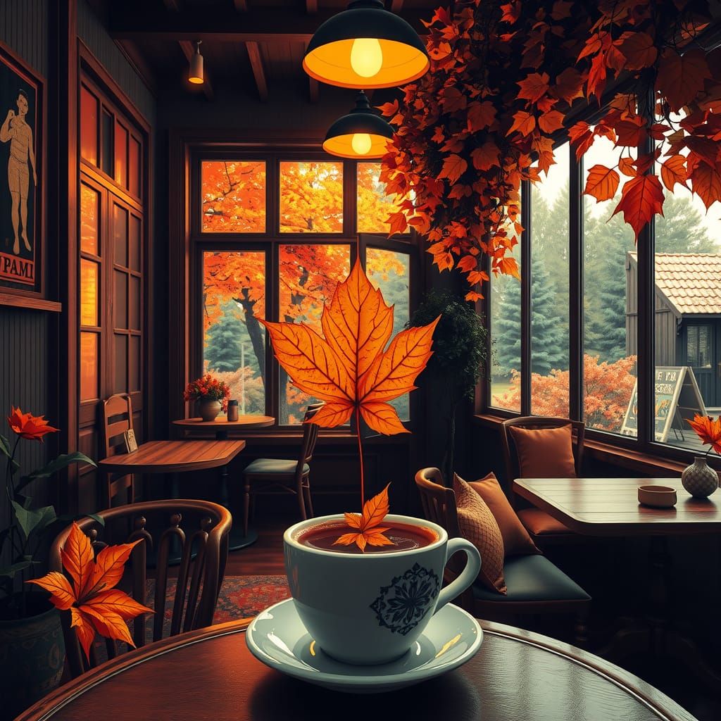 ✨☕🍂coffee with an autumn leaf on top🍂☕✨