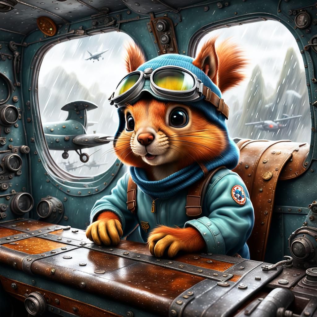 Squirrel Pilot on Rainy Day, Disney Style