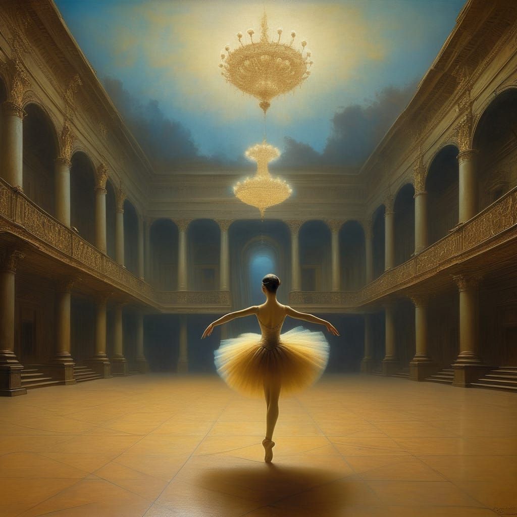 Elegant Ballerina Lost in Baroque Concert Hall