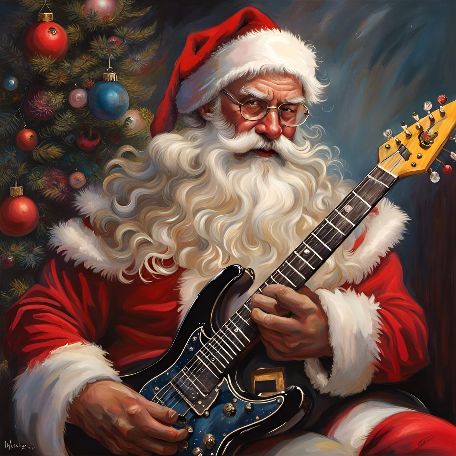 Santa Claus Rocks Out on Electric Guitar