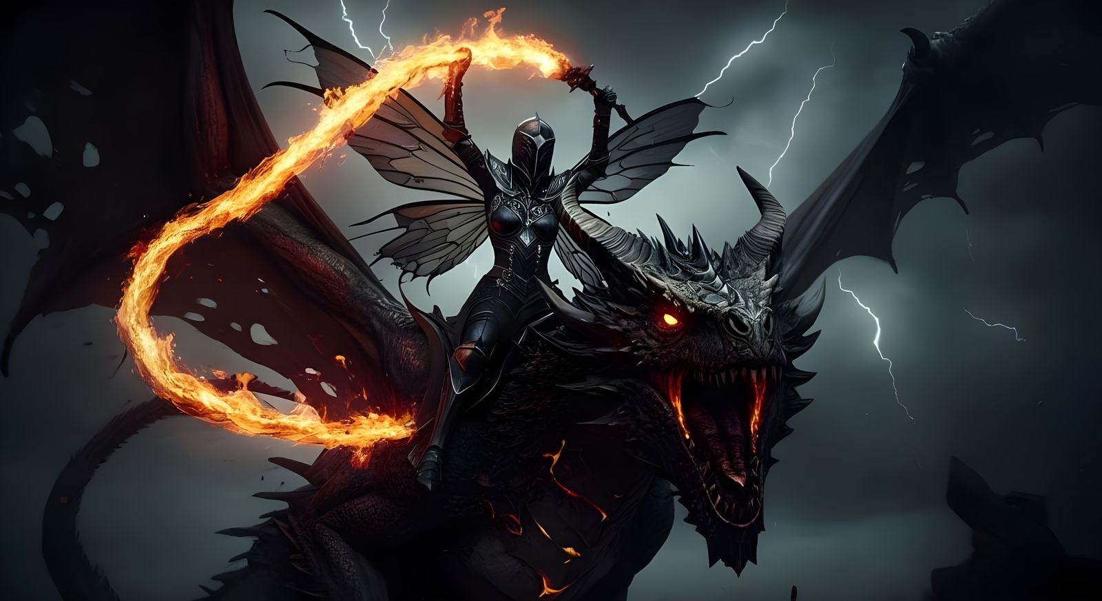 Fiery Fairy Rides a Gothic Dragon