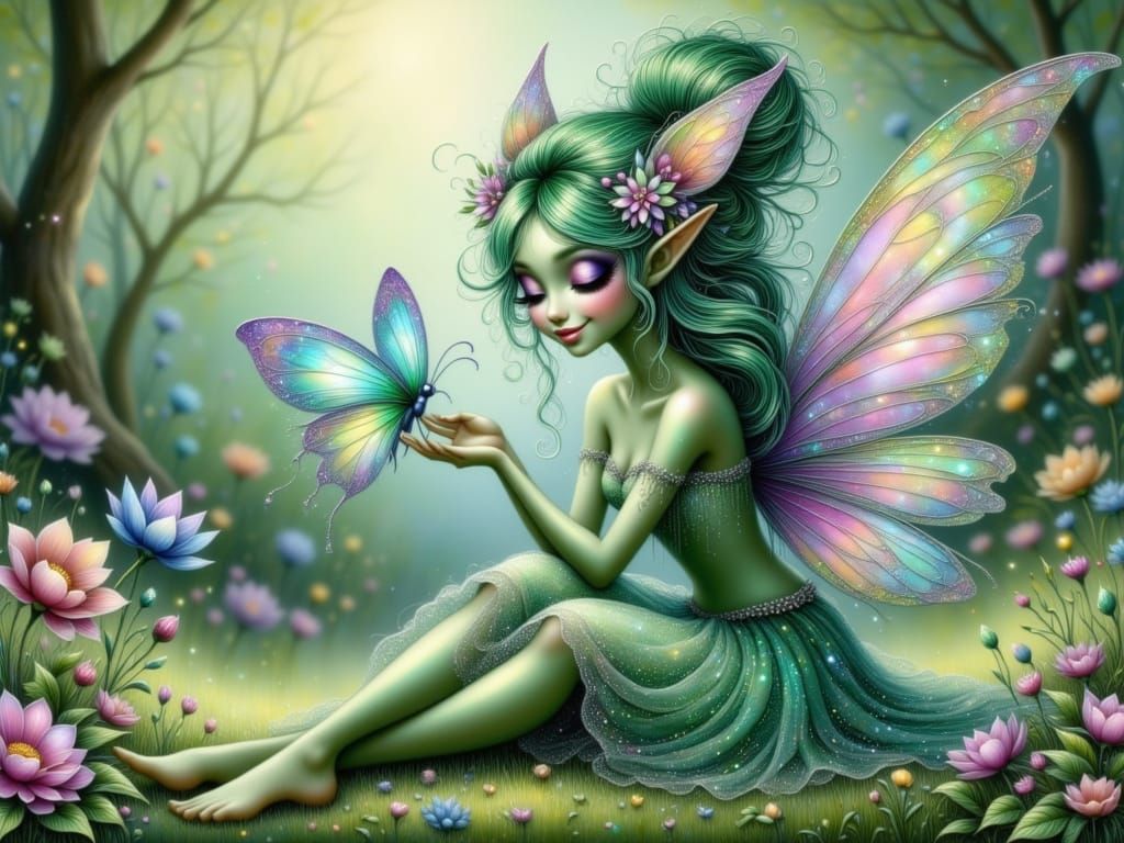 Magical Fairy Girl in Floral Meadow, 3D Style