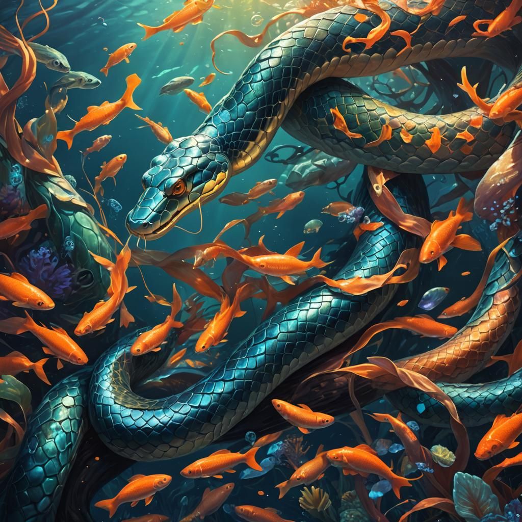 Vibrant Aquatic Snake Concept Art in 8K
