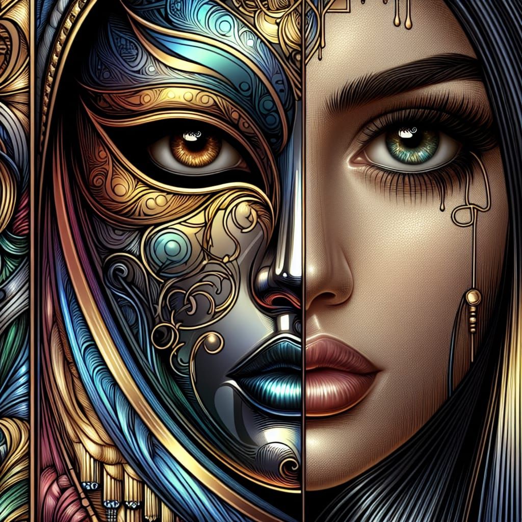 Digital Art Nouveau Beauty with Intricate Details
