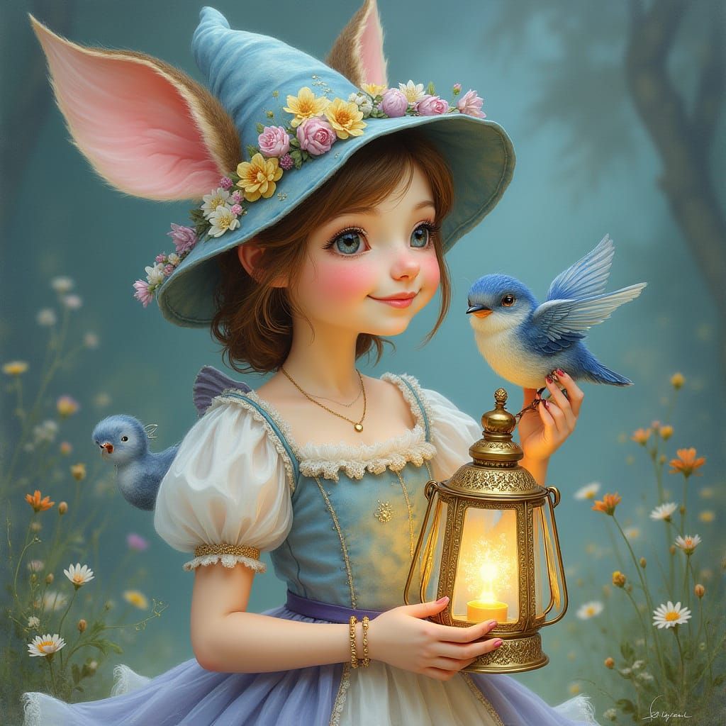 Smiling Enchantress with Lantern, Fantasy Art