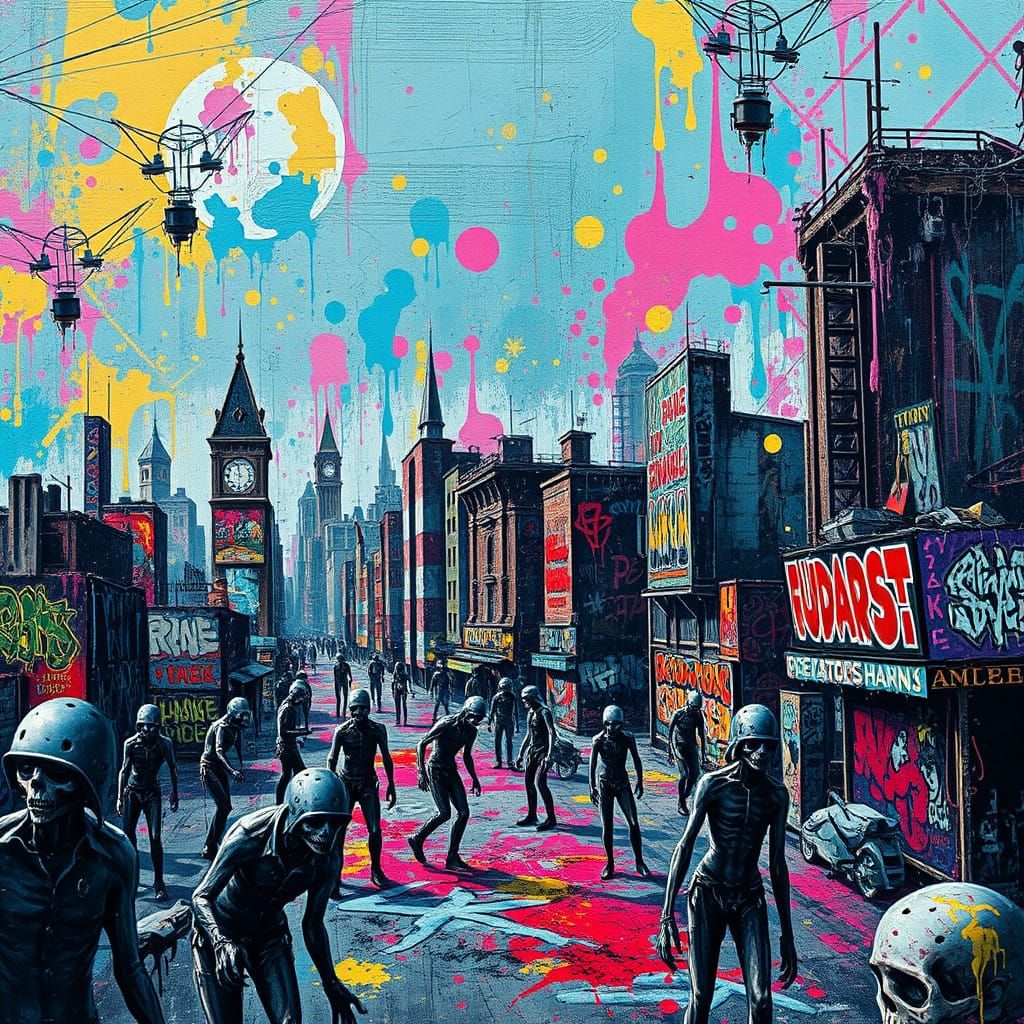 Vibrant Apocalypse: A Desolate Cityscape Overrun by the Unde...