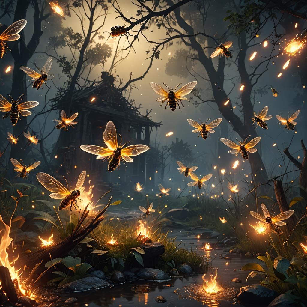 Fireflies Ignite a Wildfire: Detailed Matte Painting
