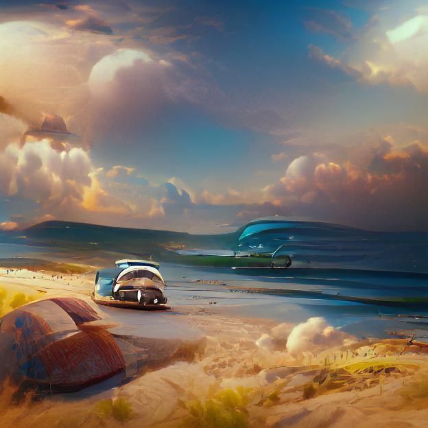 1960s VW Beetle at Beach: Matte Painting