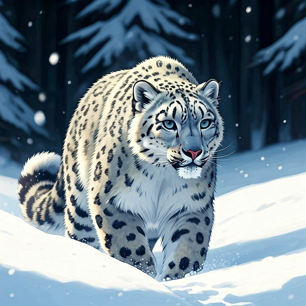 Snow Leopard in Pristine Snowy Landscape