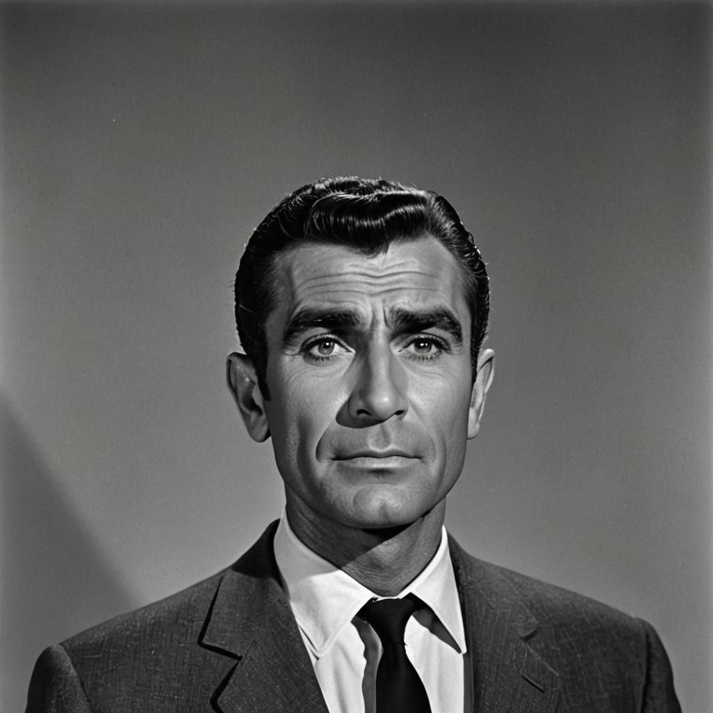 Suspenseful Portrait in Hitchcock Style