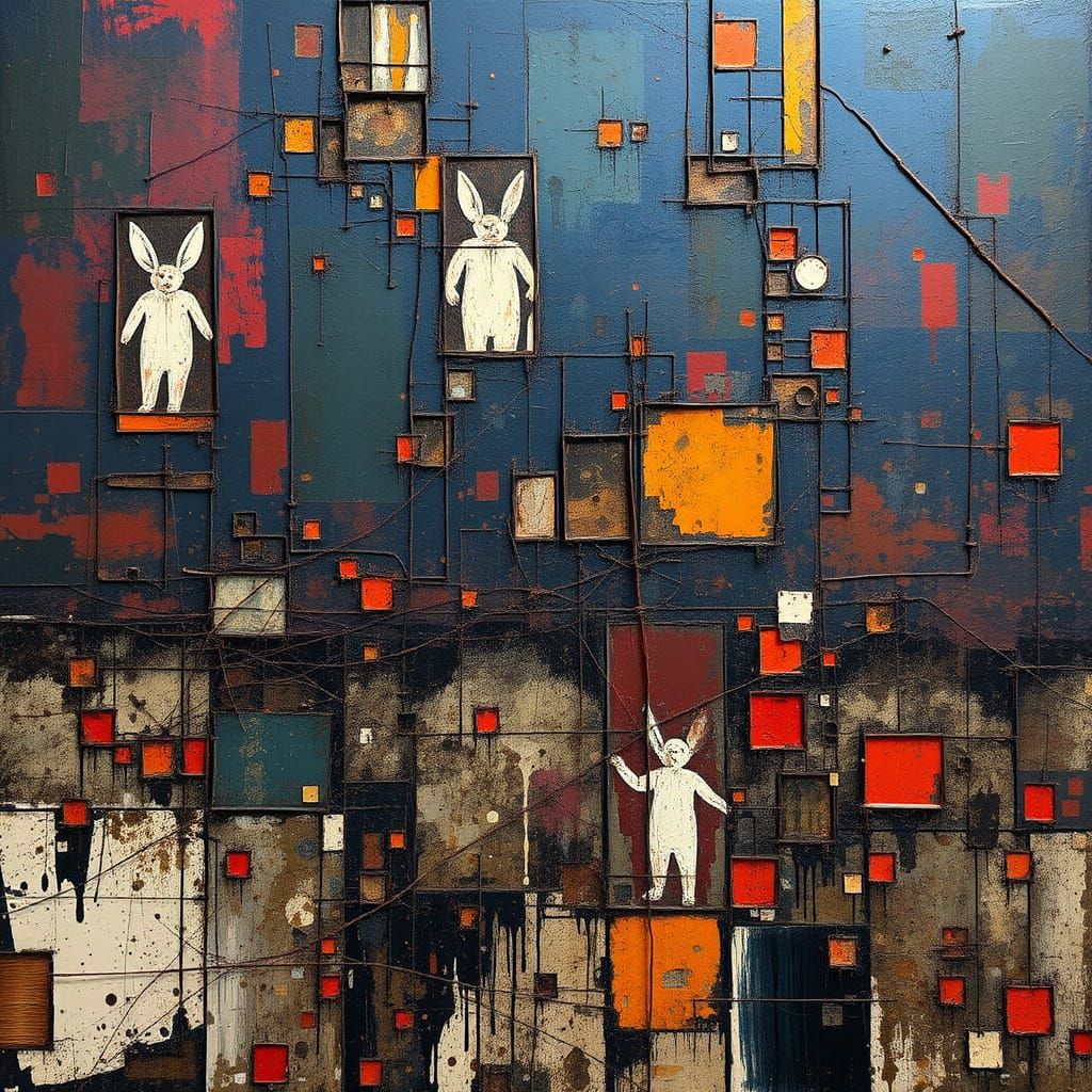 Haunting Surrealist Minefield in Burnt Blues and Burgundies