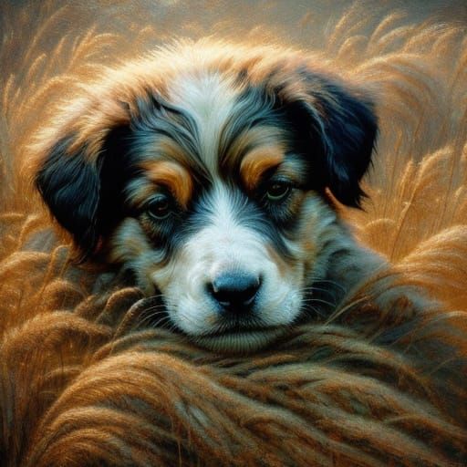 Australian Shepherd Tending to Sheep in a Cinematic Oil Pain...