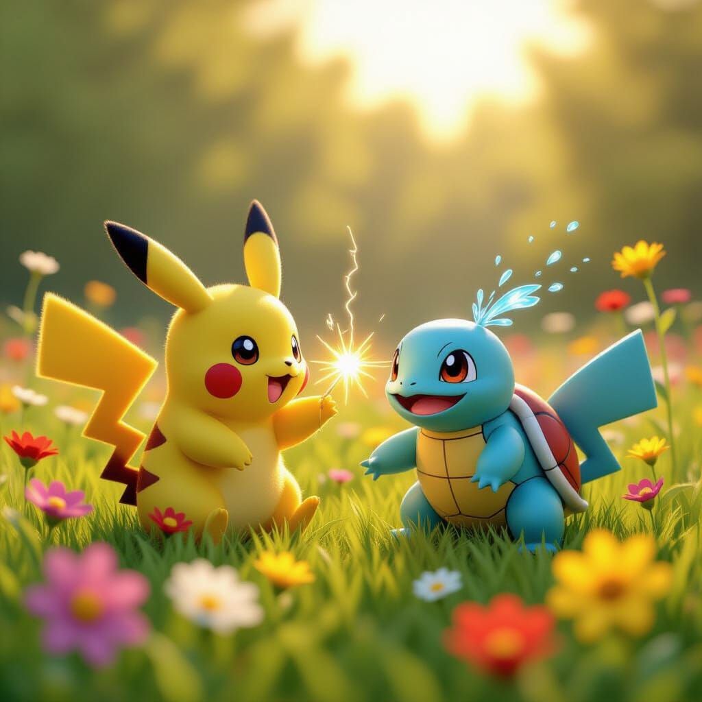 Pikachu and Squirtle: Pixar-Style 3D Adventure
