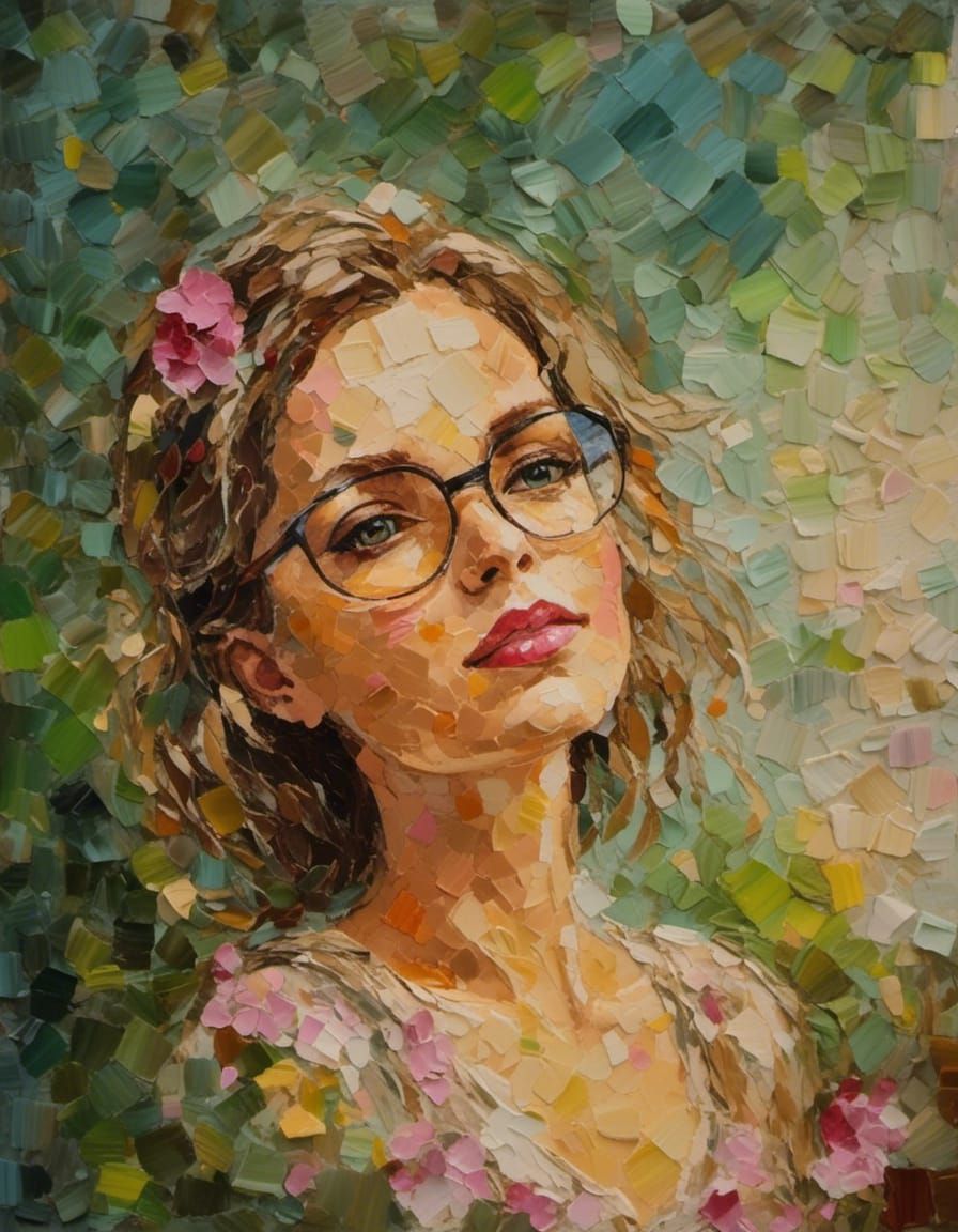Girl in Impasto Oil Painting with Thick Brushstrokes