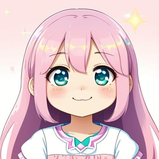Cute Girl Smiling in Kawaii Pastel Art